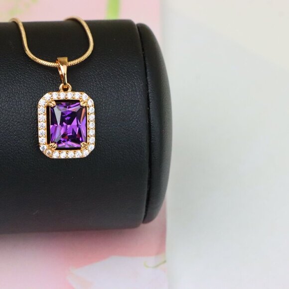 "Purple Crystal Rose Gold Pendant with Sparkling White Stone Frame, XPPT1274 - Picture 5 of 13